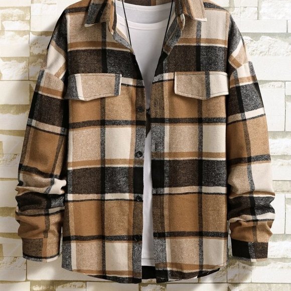 Brown And White Mens Overcoat - Picture 2 of 6